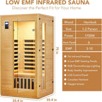 2024 Upgrade 1 to 2 Person Infrared Sauna, Low EMF Infrared Sauna for Home, Indoor Sauna Room, Hemlock Wooden Far Infrared Sauna, Dry Sauna with Bluetooth Speakers, LED Reading and Chromotherapy Lamp