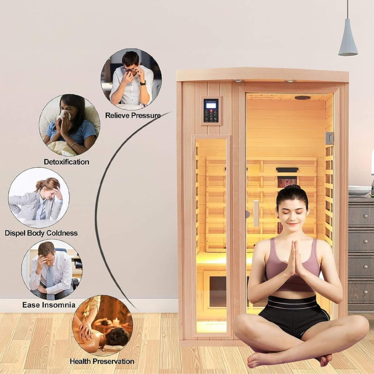 Orien Premium 2-Person Low EMF FAR-Infrared Heat Wood Home Personal Spa Sauna With Ceramic Heaters (SAK25714)