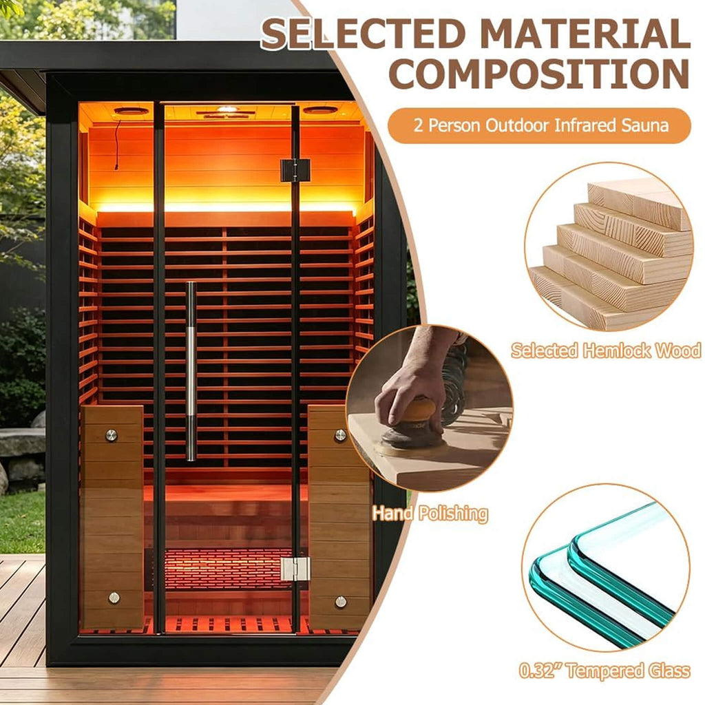 Thermora Lugano 2-Person Outdoor Full-Spectrum Infrared Sauna With Aluminum Alloy Exterior & WiFi (SAK14973)