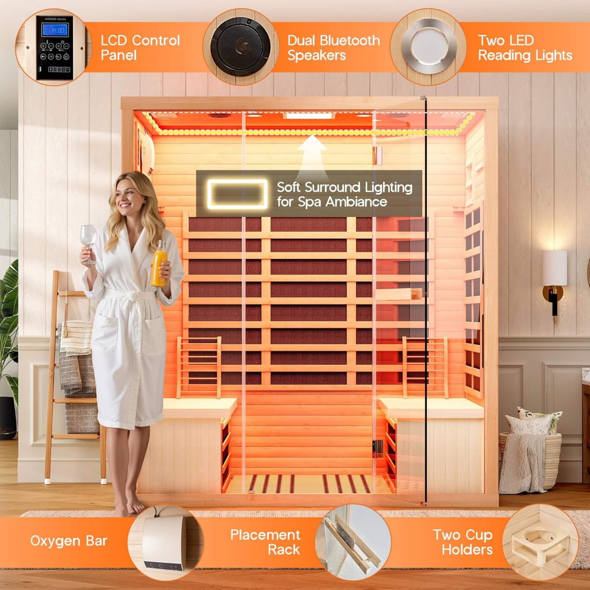 Thermora Seville 4-Person Low EMF Canadian Hemlock Infrared Sauna With Bluetooth (SAK29571)