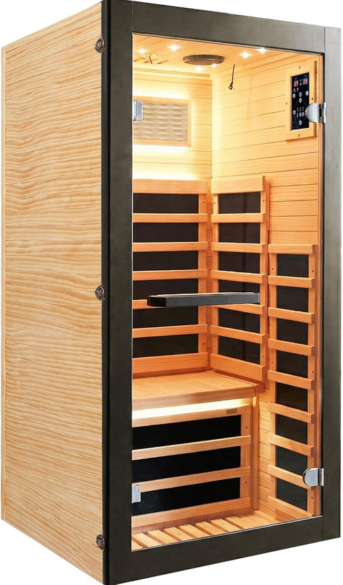 Infrared Sauna 1 Person Far Infrared Sauna Low EMF Indoor Sauna with Starry Light Ceiling Speakers Personal Dry Sauna for Home Gym Spa Fast Heating Easy Assembly 30.7X 30.7X62.2