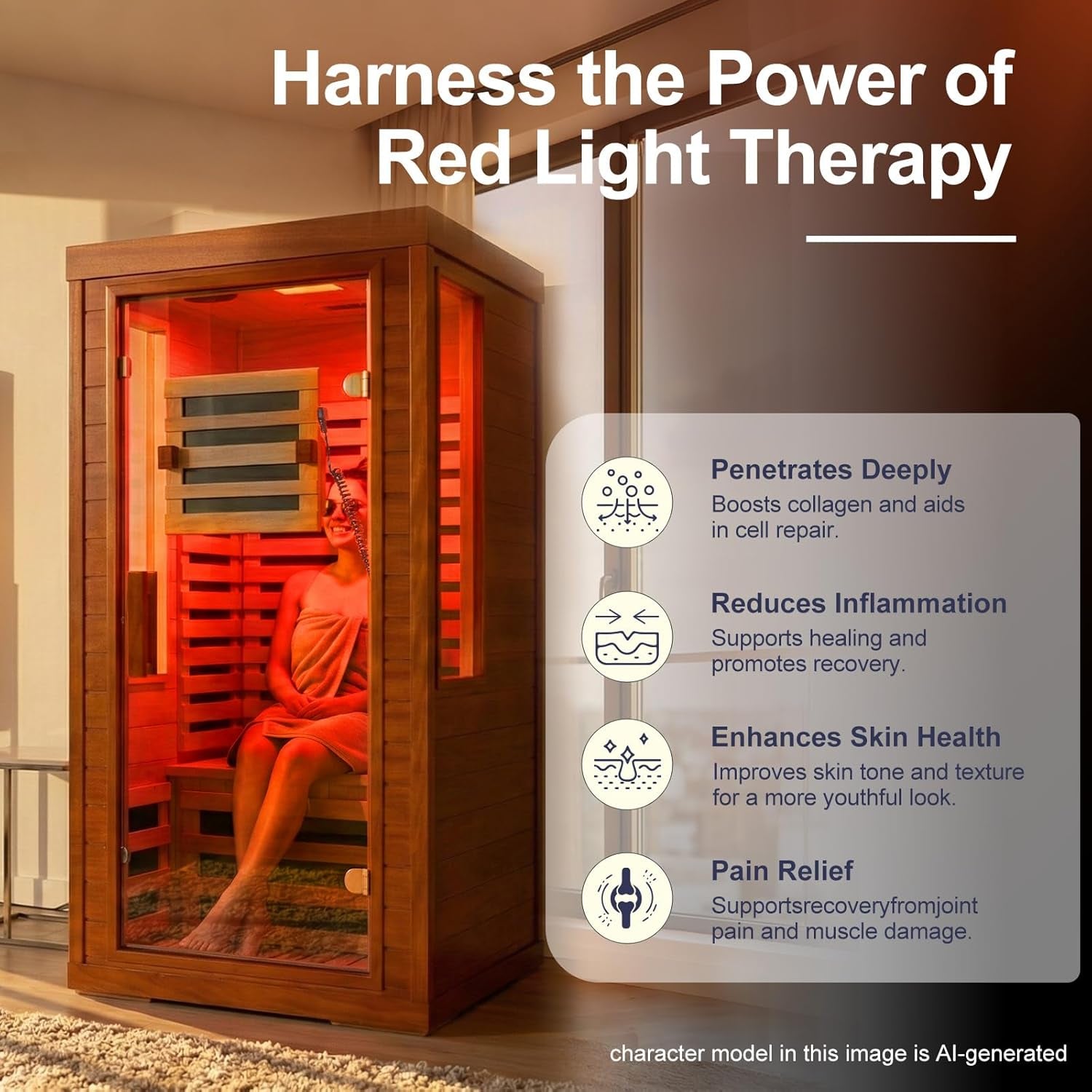Full Spectrum Infrared Sauna with Fda-Certified 660Nm & 850Nm Red Light Therapy, Low EMF Carbon Fiber Heating Panels, Fast Heat-Up Canadian Hemlock 1-Person Indoor Sauna for Home, 1170W 110V