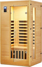 2024 Upgrade 1 to 2 Person Infrared Sauna, Low EMF Infrared Sauna for Home, Indoor Sauna Room, Hemlock Wooden Far Infrared Sauna, Dry Sauna with Bluetooth Speakers, LED Reading and Chromotherapy Lamp