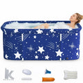 55In Portable Folding Bathtub for Bathroom, Hot Ice Bath Tub for 2 Person , Blue White