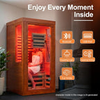 Full Spectrum Infrared Sauna with Fda-Certified 660Nm & 850Nm Red Light Therapy, Low EMF Carbon Fiber Heating Panels, Fast Heat-Up Canadian Hemlock 1-Person Indoor Sauna for Home, 1170W 110V