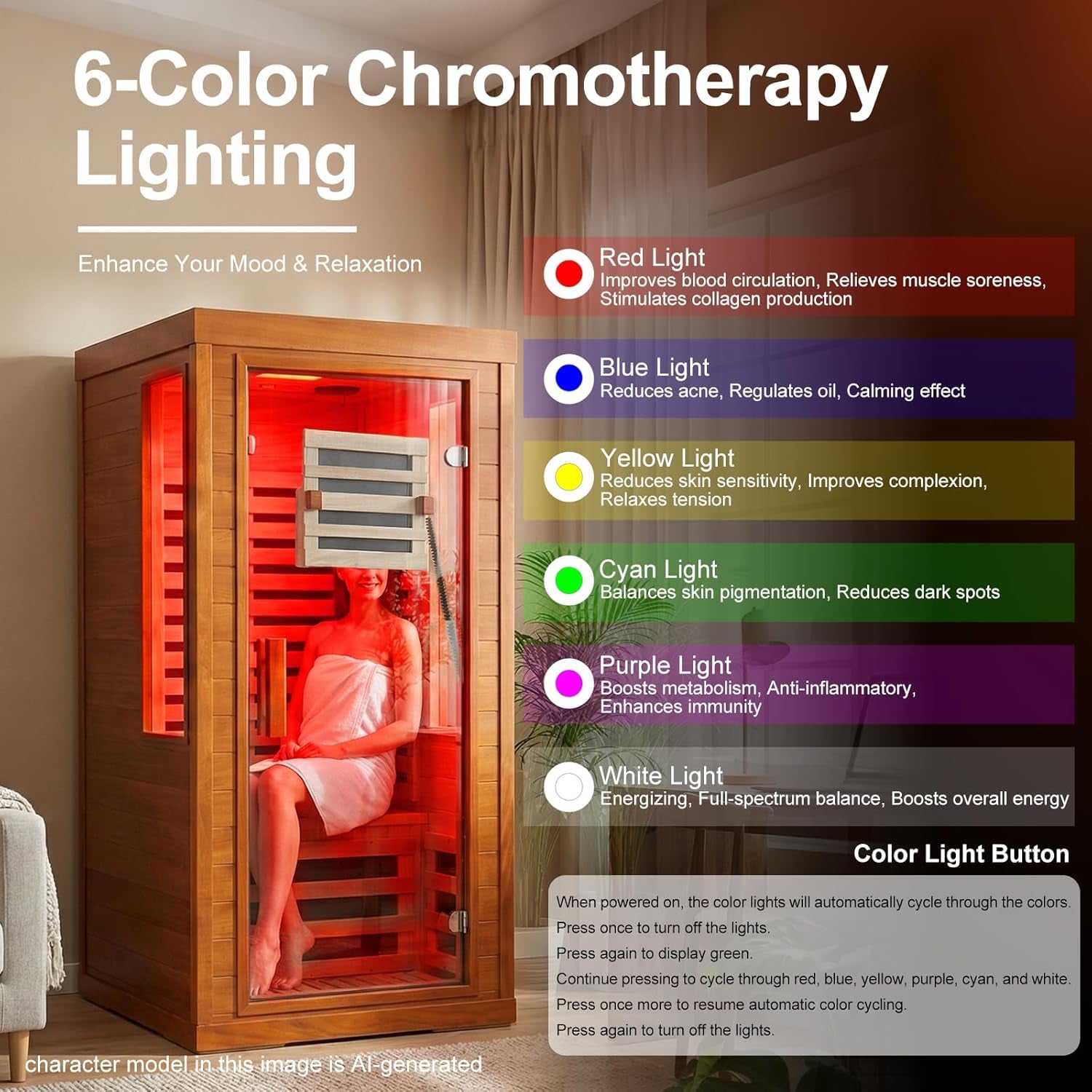 Full Spectrum Infrared Sauna with Fda-Certified 660Nm & 850Nm Red Light Therapy, Low EMF Carbon Fiber Heating Panels, Fast Heat-Up Canadian Hemlock 1-Person Indoor Sauna for Home, 1170W 110V