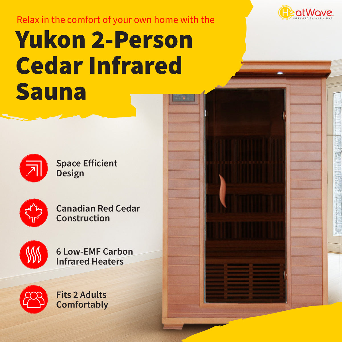 Yukon 2-Person Cedar Infrared Sauna with 6 Carbon Heaters