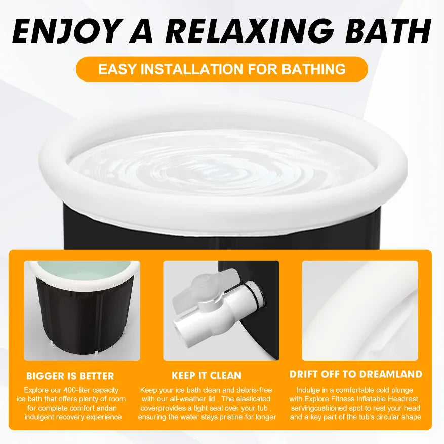 Large Ice Bath Tub Outdoor with Portable Bathtub Athletes Cold Water Therapy Tub Folding Bath Bucket PVC Spa Bathtub