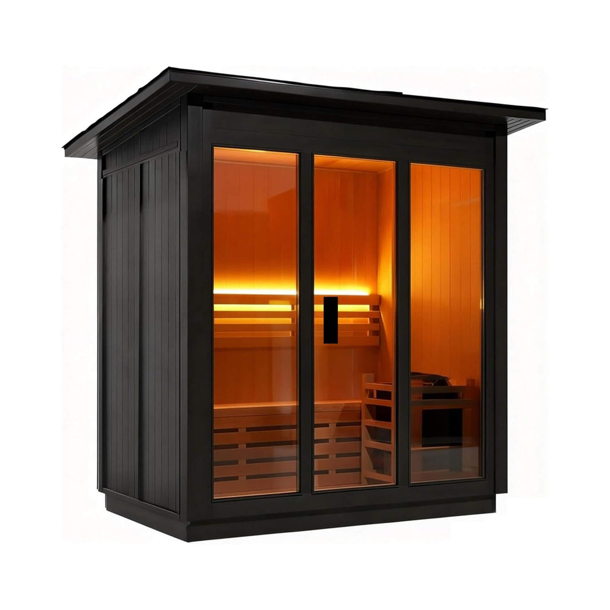 Custom 8-Person Luxury Canadian Hemlock Outdoor Steam Sauna With Double-Backed Bench, Heater And Stones [Made-To-Order]