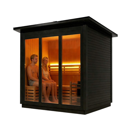Custom 6-Person Luxury Canadian Hemlock Outdoor Steam Sauna with Heater and Stones [Made-To-Order]
