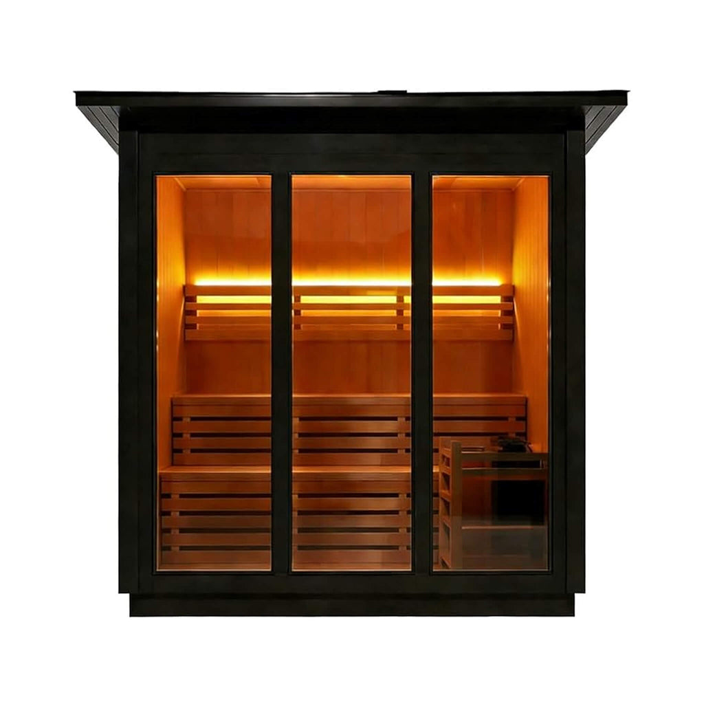Custom 8-Person Luxury Canadian Hemlock Outdoor Steam Sauna With Double-Backed Bench, Heater And Stones [Made-To-Order]