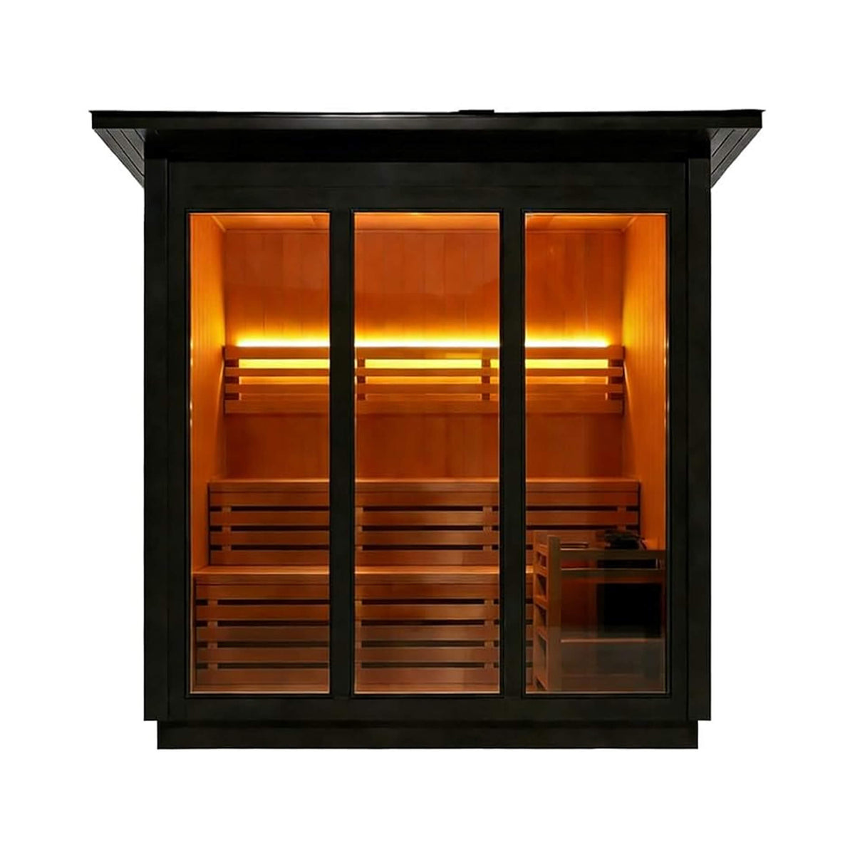 Custom 8-Person Luxury Canadian Hemlock Outdoor Steam Sauna With Double-Backed Bench, Heater And Stones [Made-To-Order]