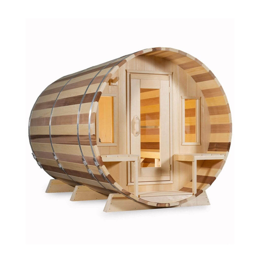 Dundalk Leisurecraft 6-Person Canadian Timber Tranquility Barrel Sauna With Front Porch [CTC2345W] (SAK96814)