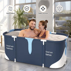 55In Portable Folding Bathtub for Bathroom, Hot Ice Bath Tub for 2 Person , Blue White