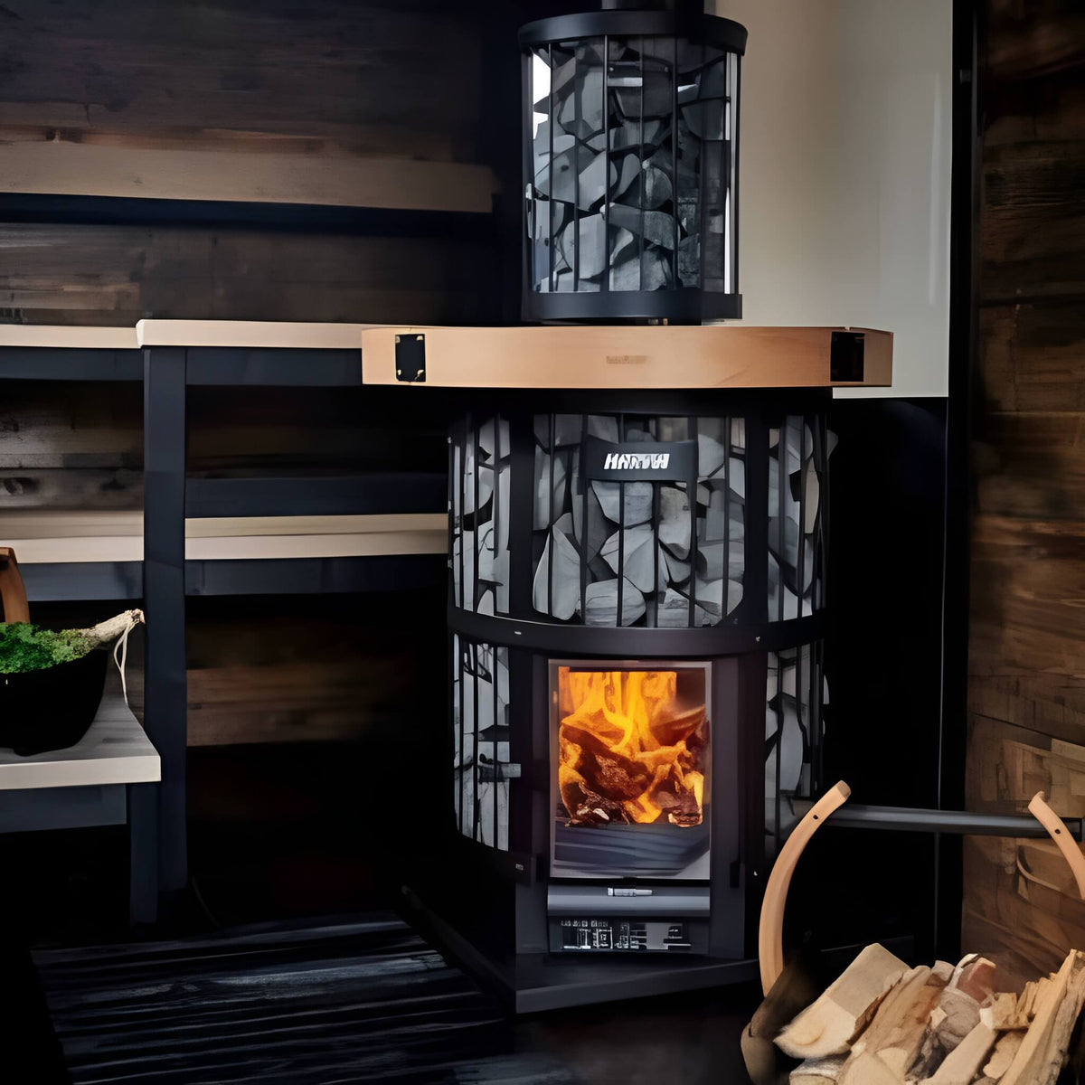 Harvia GreenFlame Legend 240 Wood Sauna Stove with Sauna Stones, 15.9KW