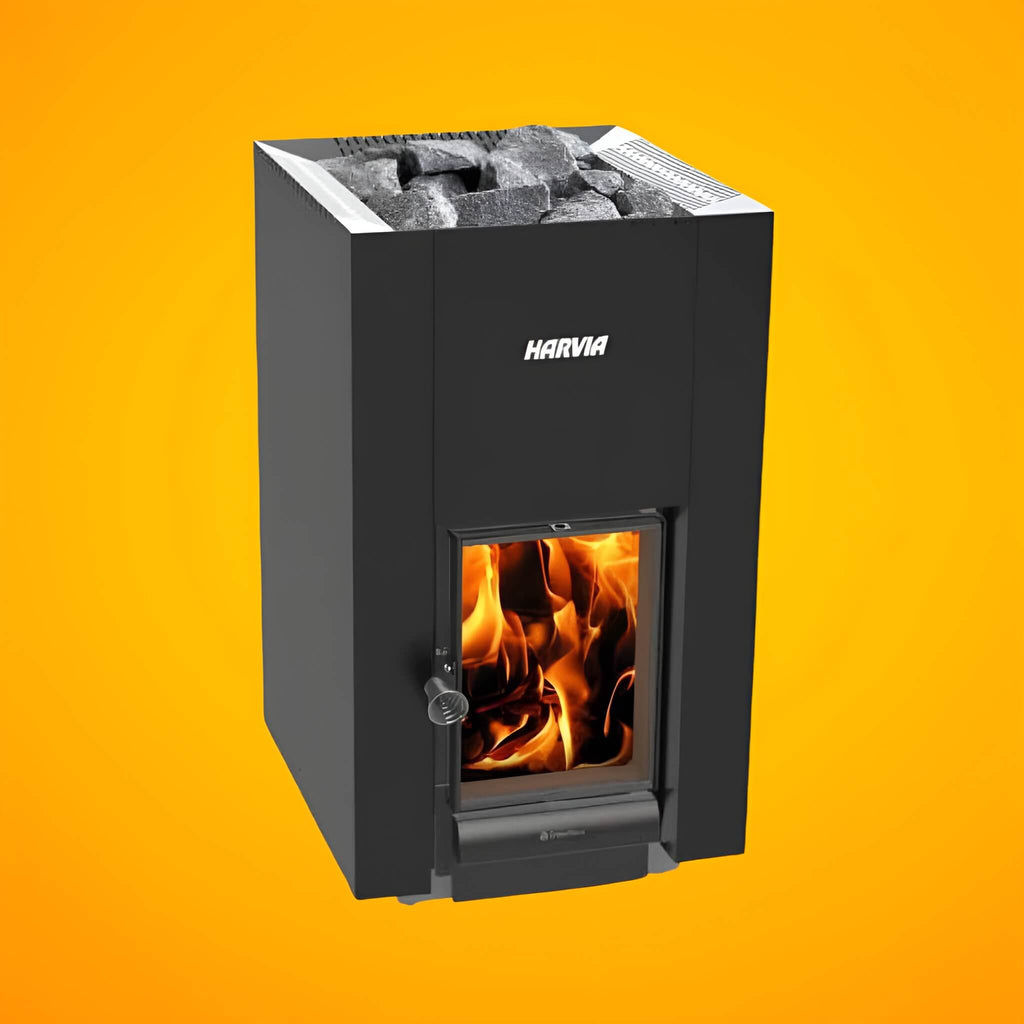 Harvia GreenFlame 22 Linear 15.7KW Wood Sauna Stove with Sauna Stones [WKLI22GM]
