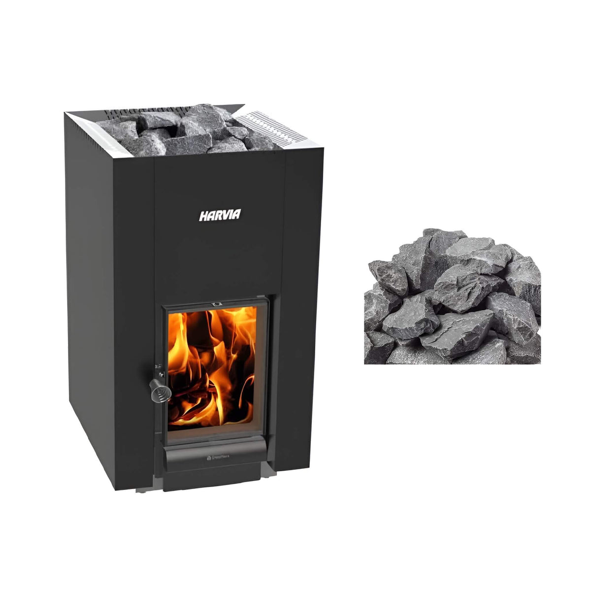 Harvia GreenFlame 22 Linear 15.7KW Wood Sauna Stove with Sauna Stones [WKLI22GM]
