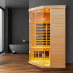 Laurent Premium 2-Person 1600W Corner Space Infrared Wooden Sauna Room With Bluetooth Speakers (SAK81524)