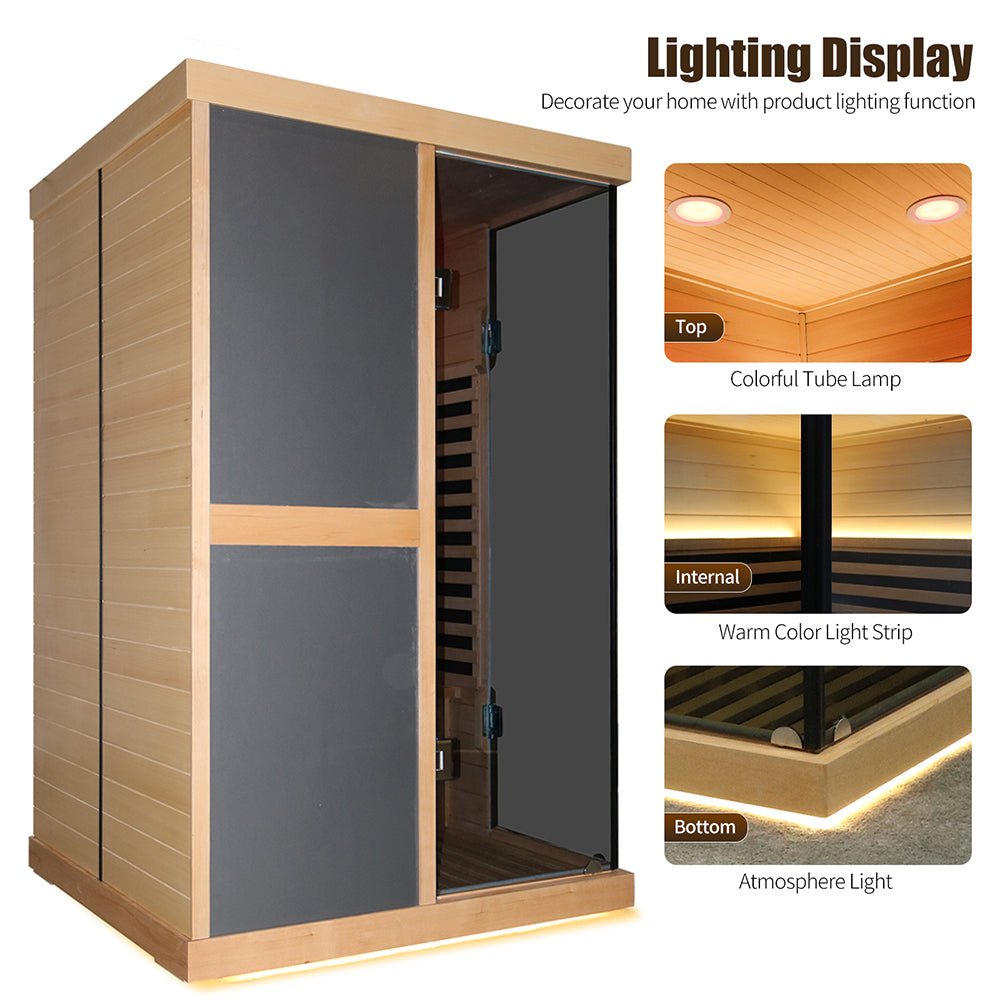 Thermora Helix Premium Large 2-Person V-Shaped FAR Infrared Sauna Room With Double Glass Doors, 1980W (SAK96413)