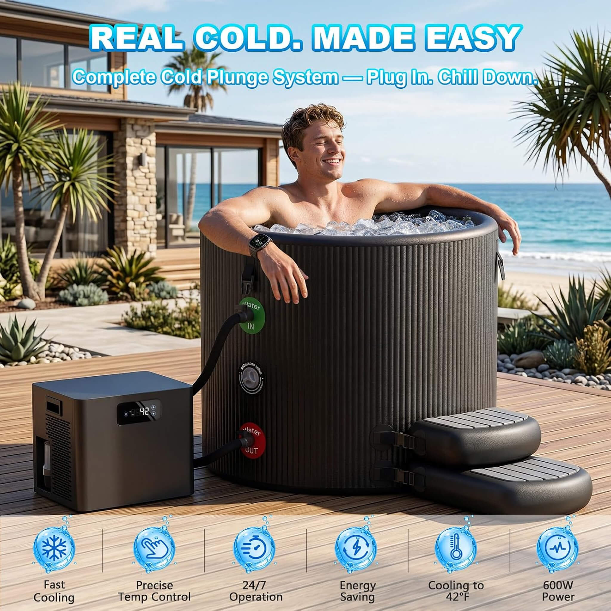 FCP Premium XL 120 Gal Cold Plunge Tub Kit With 1/3 HP Chiller, Filter And Pump (SAK58283)