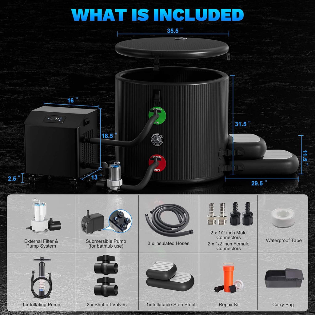 FCP Premium XL 120 Gal Cold Plunge Tub Kit With 1HP Chiller, Filter, And Pump (SAK92632)