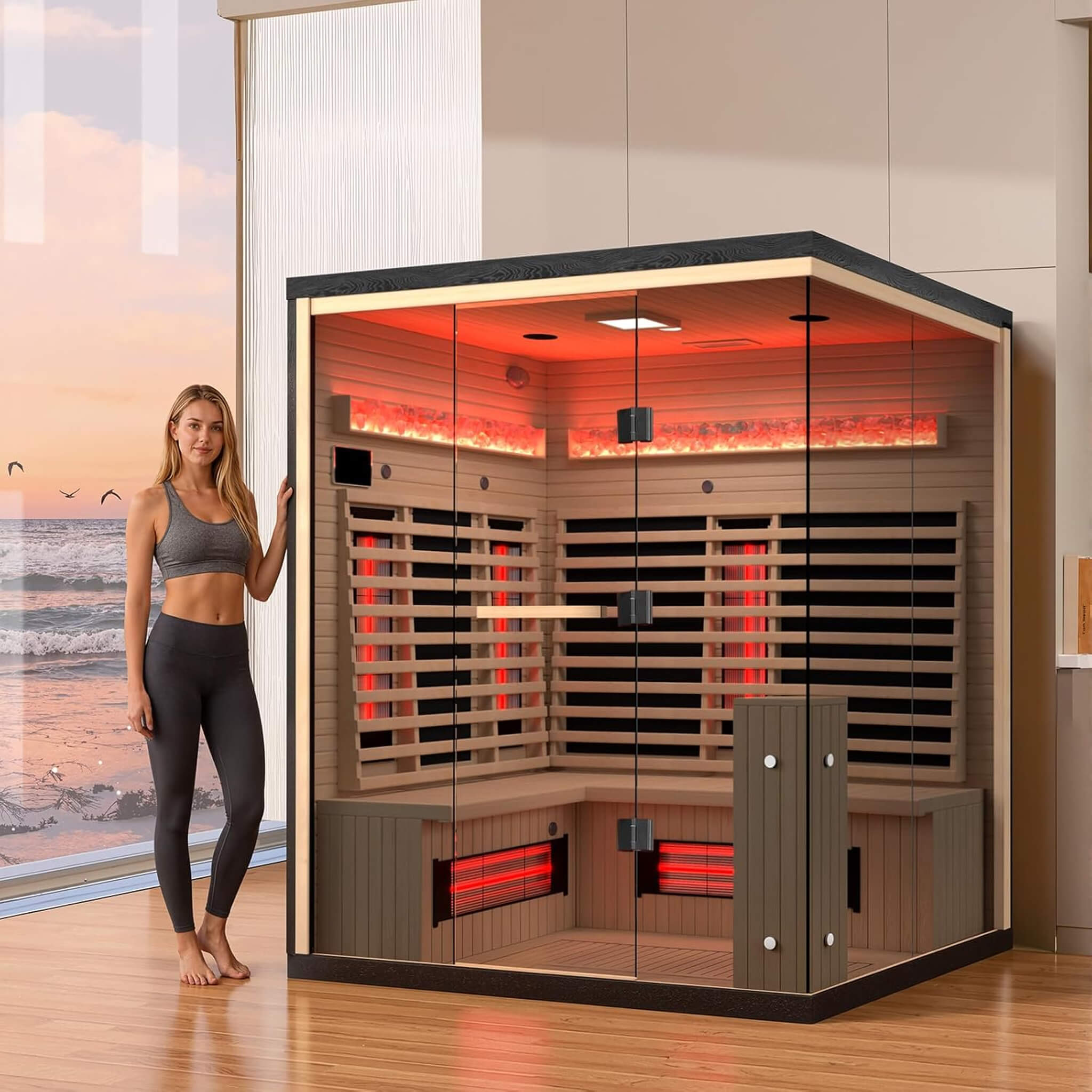 Rövia Ember 4-Person Full-Spectrum Infrared Sauna With Himalayan Salt Panels [Made-To-Order] (SAK80537)