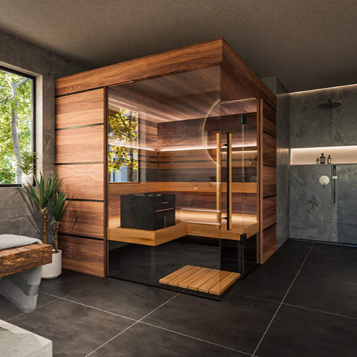 ThermaSol Astra 4-Person Indoor Semi Panoramic Glass Sauna Cabin [Made-To-Order]